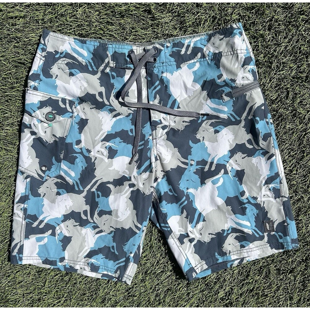 LinkSoul Coconut Fiber Goat Print Board Shorts Mens Sz 30 Quick Dry Swim Trunks